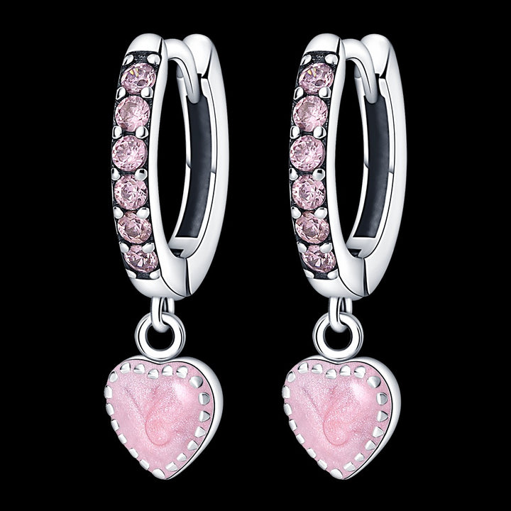 Aretes de Corazon Rosa Diamantado