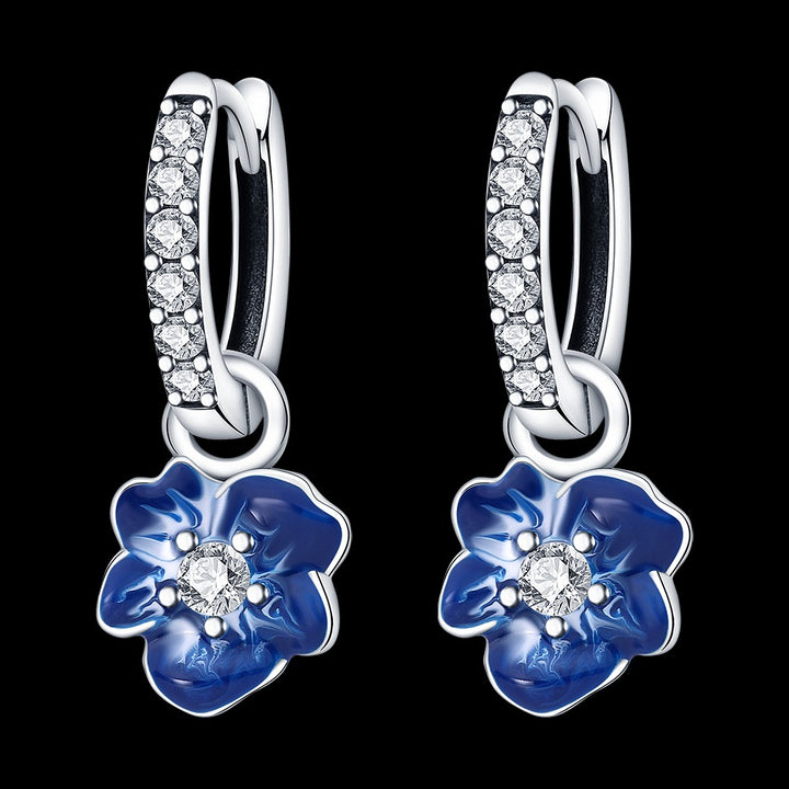 Aretes Flor Azul Diamantada