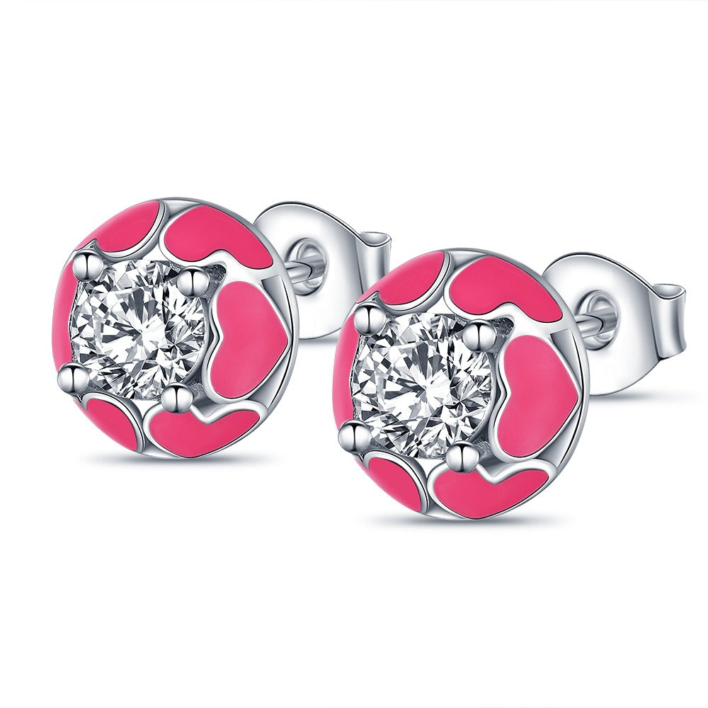 Aretes de Corazones Rosa con Zirconia